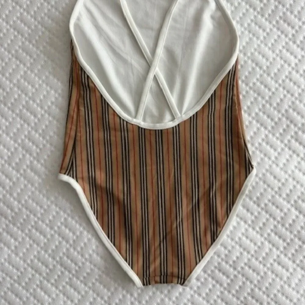 Burberry Beige Sandie Icon Stripe One-Piece Swimsuit - Picture 2 of 4